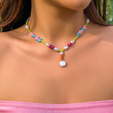 Fashionkova Boho Multicolor Handwoven Seed Beads Beaded Flower Choker Trend Y2K Imitation Pearl Collar Necklace Women Party Jewelry