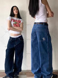 Fashionkova New Harajuku Trendy Y2K Streetwear Trousers American Retro Embroidered Washed Baggy Jeans Women Casual Straight Wide-leg Pants