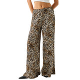 Fashionkova party outfit  Fashion Vintage Leopard Print Wide-leg Pants Women Casual High-waisted Trouser 2024 Spring Summer Office Lady Clothes Streetwear