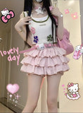 FashionKova-Pink Skirt Sweet High Waist Japanese Y2k Kawaii Clothes Fold Punk Cute Lolita Sexy Cute 2025 Mini Skirts Cutecore Girl Skirt 90s