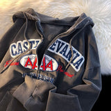 Fashionkova Vintage Letter Embroidery Zip Up Hoodie