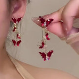 Fashionkova Goth Vintage Aesthetic Crystal Red Butterfly Glass Long Pendant Earrings For Women Exquisite Wedding Party Jewelry Gifts