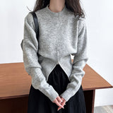 Fashionkova Cinched Waist Sweater for Women Pullovers Long Sleeve Mock Neck Plain Knitted Jumper with Zip Front Trendy Fall Winter Outfit Spring Style 2025