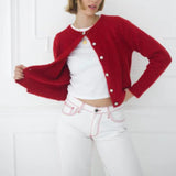 Fashionkova Women's Y2K Elegant Solid Color Fuzzy Knitwear Tops Long Sleeve Button-down Round Neck Cropped Cardigan Sweater Coats fairycore