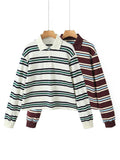 Fashionkova party look inspos Fashion Stripe Women's T-shirt Casual Long Sleeve Female All Match Polo Shirt 2025 Spring New Ladies Loose Tops High Street
