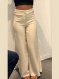 Fashionkova Solid Fringed Pants Women White Loose High Waisted Zipper Straight Leg Trousers Female 2025 Spring Autumn Casual Lady Streetwear