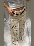 Fashionkova Hole White High Waist Women's Jean Fashion Flower Hollow Out Loose Female Denim Trousers 2025 Spring Summer Streetwear Jeans