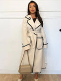 Fashionkova party look inspos Vintage Patchwork Coat For Women Autumn Winter Elegant Lapel Lady Coats With Belt 2024 Fashion Pocket Long Sleeve Female Outwear