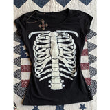 Fashionkova valentine's day aesthetic Skulls Punk T shirt Women Slim Gothic Street Vintage Black Short Tops Dark Crop Top Femme T Shirts Sexy Y2k Clothing 2000s Tees