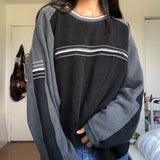 Fashionkova Patchwork Striped Crew Sweatshirt