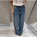 Fashionkova Casual Bead Jean Women Loose High Waisted Pockets Zipper All-match Straight Leg Trouser Female 2025 Y2k High Street Lady Outwear