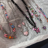 Fashionkova Vintage Y2k Pink Pin Bead Choker Necklace For Women Egirl Kpop Trend Jewelry Gift Goth Harajuku EMO 2000s Unusual Accessories K