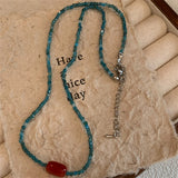 Fashionkova Korean Fashion Cute Retro Red Blue Beaded Choker Necklace For Women Aesthetic Y2K Charms Jewelry Accessories Wholesale