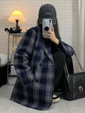 Fashionkova  Nye Outfit Zoki Vintage Faux Woolen Plaid Blazers Coat Women Streetwear Loose Retro Jackets American Harajuku Long Sleeve Outwear Tops New