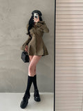 Fashionkova party look inspos Chelly Solid Color Slim Long Sleeves Shirt Pleated Button Up Waist Short Mini Dress