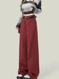 Fashionkova  Party Outfit  Women's Street Style Wide Leg Red Jeans American Vintage Casual Denim Trousers Female High Waist Loose Straight Pants