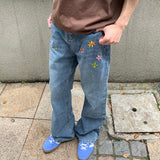 Fashionkova Indie Aesthetic Flower Embroidery Jeans