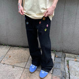 Fashionkova Indie Aesthetic Flower Embroidery Jeans