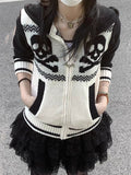 FashionKova-Kawaii Skulls Zip Up Sweater Punk Sexy Winter Vintage Clothes Women Gothic Sweet Girl Harajuku Long sleeves Femme Y2k Sweaters
