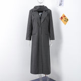 Fashionkova Party Outfit Vintage Hidden Button Long Coats With Scarf Women Casual Solid Lapel Slit Maxi Coats Female Winter Chic Elegant Street Overcoats