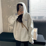 Fashionkova Letter Embroidery Baggy Zip Up Hoodie
