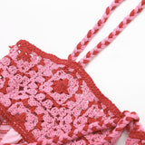 Fashionkova 2025 Summer New Product Women's Fashion, Elegance, Sexy Hook Needle Splice Knitted Sling Long Dress Valentine's Day Aesthetic