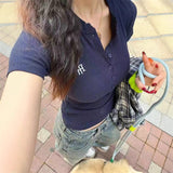 Fashionkova Summer Korean Women V-neck Short-sleeve T-shirt Slim Elastic Skinny Crop Tops 2025 Spring New Short Sleeve TShirt Casual Tees Casual Outfit