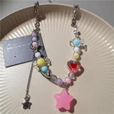 Fashionkova Y2K Exaggeration Transparent Acrylic Colorful Resin Star Pendant Beaded Choker Collar Choker Necklace Charm Jewelry Accessories