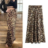 Fashionkova Leopard Print Skirt Women Vintage Midi Satin Skirt Woman Fashion High Waist Elegant Long Skirts For Women Summer Skirt Valentine's Day Aesthetic