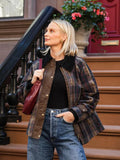 Fashionkova party look inspos Fashion Women's Plaid Coat for Women Casual Lapel Patchwork Single Breasted Female Jacket 2024 Autumn Full Sleeve Pocket Outwear