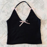 Fashionkova Camis Y2k Tops Harajuku Tank Women Clothes Vintage 2000s Aesthetic Slim Backless Sling Bow Kawaii Cute Sweet Girl Tee Crop Top ootd