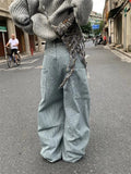 Fashionkova American retro design scimitar jeans women's autumn and winter casual and thin ins tide drooping straight wide-leg pants