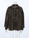 Fashionkova Valentine's Day Aesthetic Trendix Autumn Cotton Leopard Blouse Women Street Casual Fashion Long Sleeve Coats Female Pocket Single Breasted Vintage Jackets
