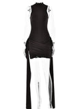 Fashionkova party look inspos Articat Elegant Sleeveless High Neck Elastic Slim Lace Up Dress Women Tight Party Club Evening Dress Elegant Short Dress Vestido