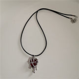 Fashionkova Punk Gothic Red Lava Star Cross Heart Pendant Leather Rope Necklace Women Men Hip Hop Y2K 90s EMO Accessories Aesthetic Jewelry