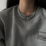 Fashionkova Kpop Punk Charm Vintage Silver Color Thick Chain Necklace For Men Women Hip Hop Cool Street Grunge Jewelry Accessories Gift
