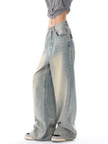 Fashionkova  Party Outfit  Women's American Vintage Washed Thin Jeans Street Casual Neutral Style Blue Denim Trousers Female High Waist Straight Pants