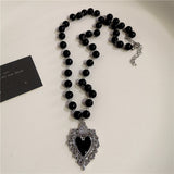 Fashionkova Gothic Punk Black Peach Heart Star Pendant Chain Necklace For Women Men Y2K Hip Hop Charm Trendy Jewelry Anniversary Accessories