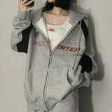 Fashionkova Vintage Patchwork Oversized Zip Up Hoodie