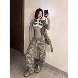 Fashionkova party outfit  American Style Retro Street Camouflage Overalls Women's Hip-hop Fried Street Wide-leg Casual Pants High Street Ins Tide Y2K 90s