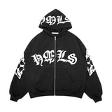 Fashionkova Gothic Letter Graphic Zip Up Hoodie