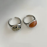 Fashionkova Korean Fashion Geometric Stone Open Metal Ring For Women Retro Punk Jewelry Accessories
