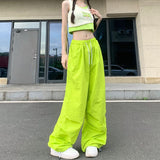 Fashionkova Party Outfit Rimocy High Waist Summer Cargo Pants Women Streetwear Drawstring Thin Parachute Pants Woman Solid Color Wide Leg Y2k Trouses