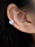 Fashionkova 1PC Korean Zircon Crystal Heart Fake Piercing Ear Cuff Earring For Women Aesthetic Jewelry Party Accessories