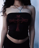 FashionKova-Y2K fashion Goth strapless skirt two-piece women's clothing Hip Hop retro pattern halter slim fashion short top pleated skirt
