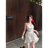 Fashionkova Y2K Irregular Mini Dress Women Fairy Party Lace Bow Strap One Pieces Dresses Summer Vacation Korean Bodycon A Line Vestidos New ootd