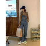 Fashionkova  Party Outfit  Japanese Loose Cute Jumpsuits Women New Cartoon Embroidery Oversized Denim Overalls Female Cuffed Wide Leg Trousers