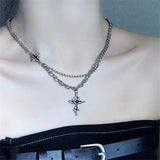 Fashionkova Shiny Star pendant Layered Necklace Y2k Jewelry for Women 2024 Fashion Pentagram Silver Color Choker Chain Zircon Charm Necklace