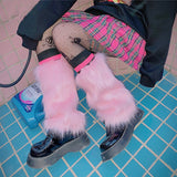 Fashionkova  Nye Outfit E-girl Furry Leg Warmers Boot Covers Y2K Goth White Faux Fur Leg Warmers Punk Jk Knee-length Hiphop Warm Sock Fashion Socks