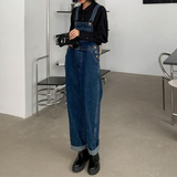 Fashionkova  Party Outfit  Jumpsuits Women Dark Blue Vintage Streetwear Harajuku Casual Fashion High Waist Loose Overalls Ulzzang Denim Suspenders Trousers